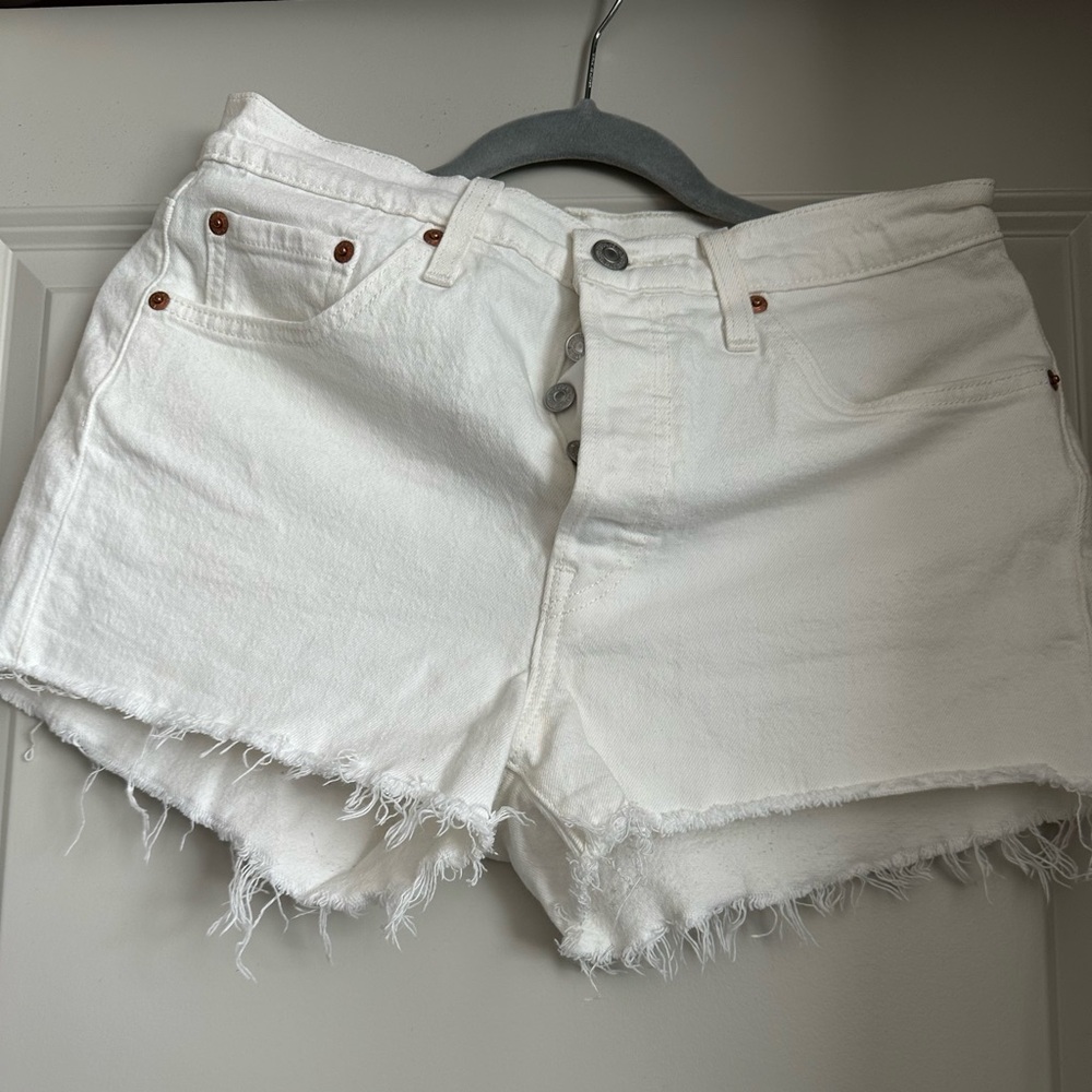 Levi's 501 High Waisted White Frayed Jean Shorts